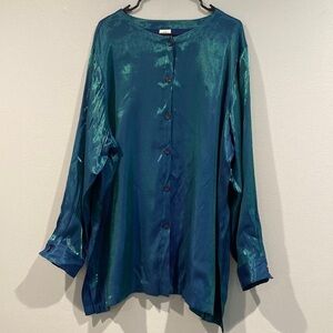 Avon Blue/Green Fluorescent Long Sleeve Button Down Blouse - Size 3X